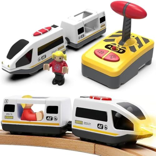 TOPLIVING 木製レール用電動列車 マグネット接続式リモコン列車 幼児向け電池式機関車 トーマス、ブリオ、チャギントン対応