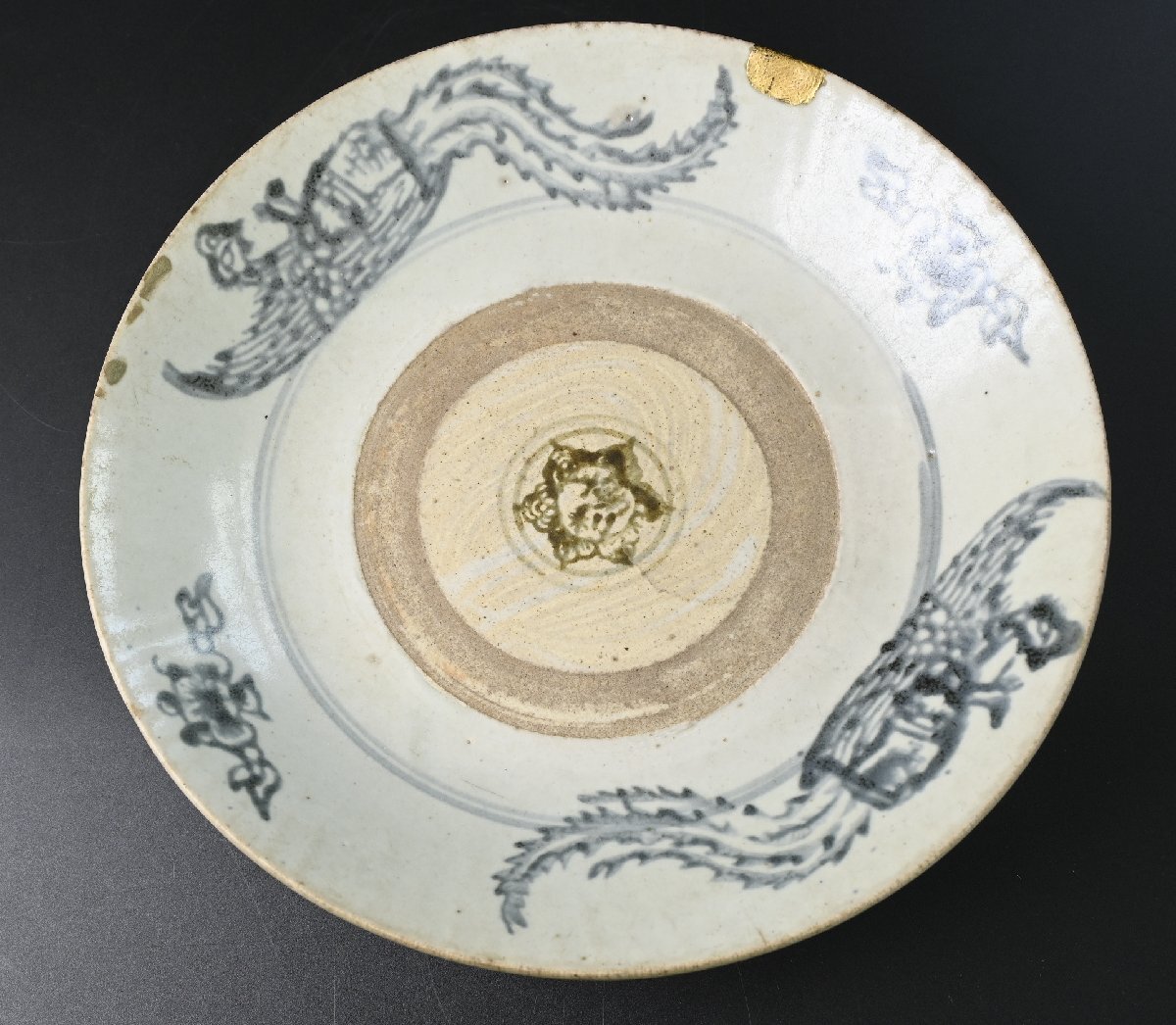 中国の古い陶磁器　明末　青花染付 鳳凰皿　唐物　中国美術工芸品