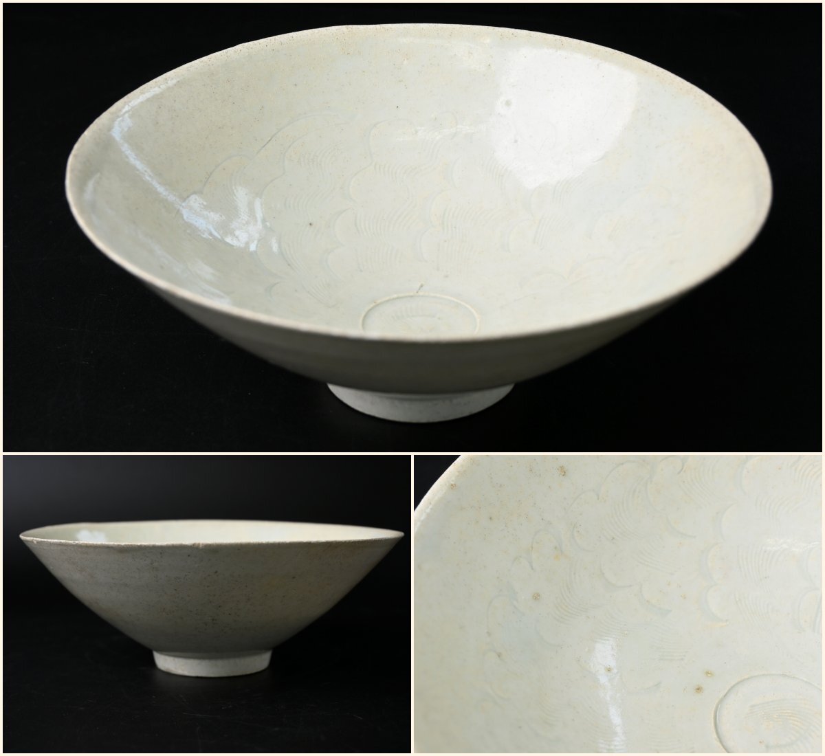 中国の古い陶磁器「宋 青白磁 影青 平茶碗」唐物　中国美術工芸品