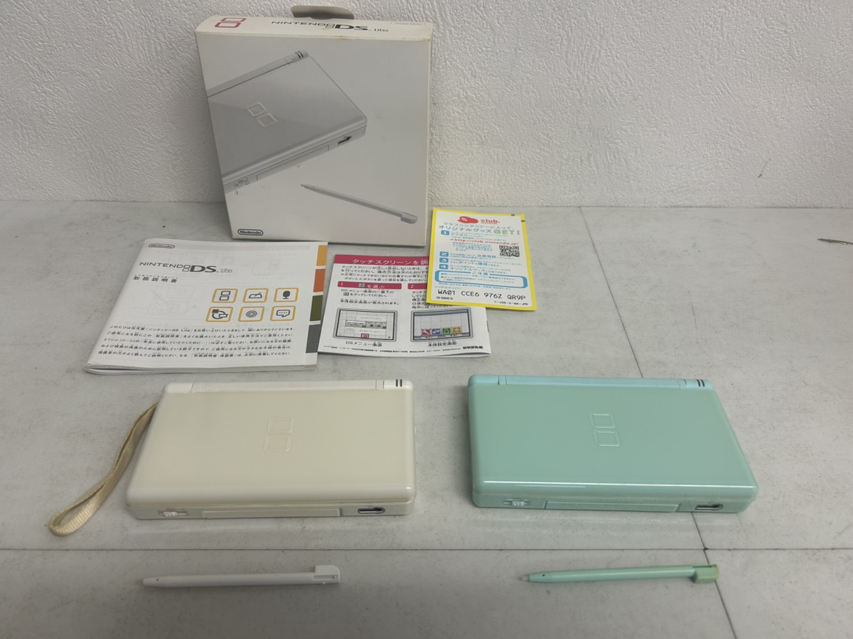 15483-06★ニンテンドーDS Lite 本体 USG-001/2台おまとめセット/クリスタルホワイト・ミントグリーン/純正タッチペン付き/難あり動作品★