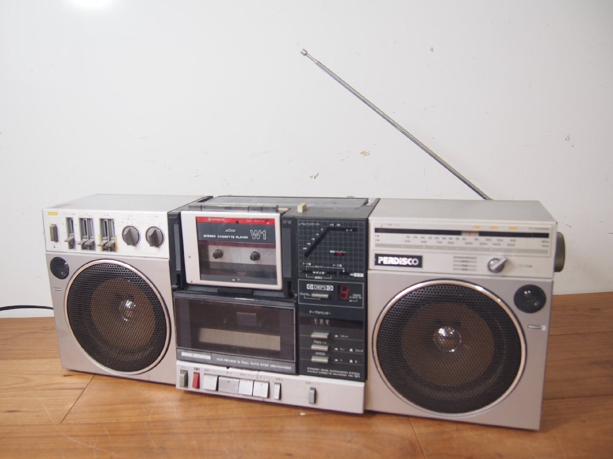 ☆【2T0618-14】 HITACHI 日立 PERDiSCO パディスコ TRK-W1 100V ダブルラジカセ Wラジカセ 通電OK AM/FM ジャンク