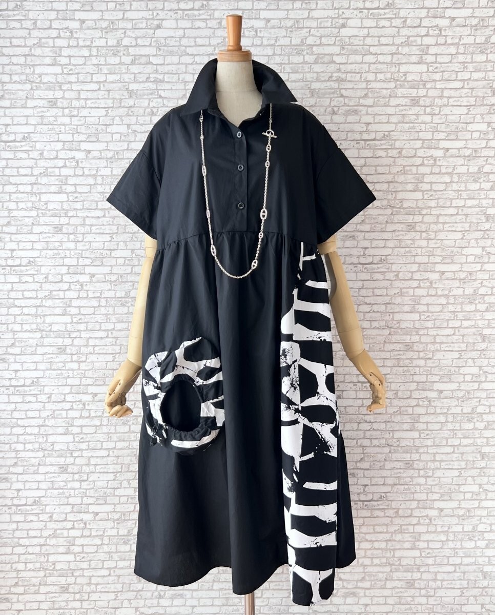 ★新品 華やかモダン ロングワンピース　黒M～L対応/LLサイズの方も