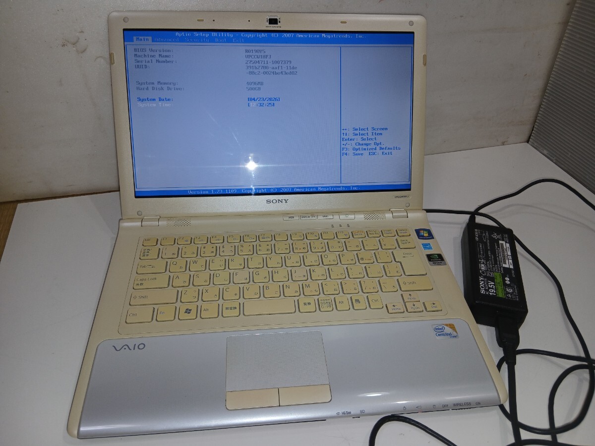 SONY ノートPC VAIO VPCCW18FJ PCG-61111N Celeron NVIDIA 4GB 500GB 電源コネクター接触不良 ハード消去済 OS無し
