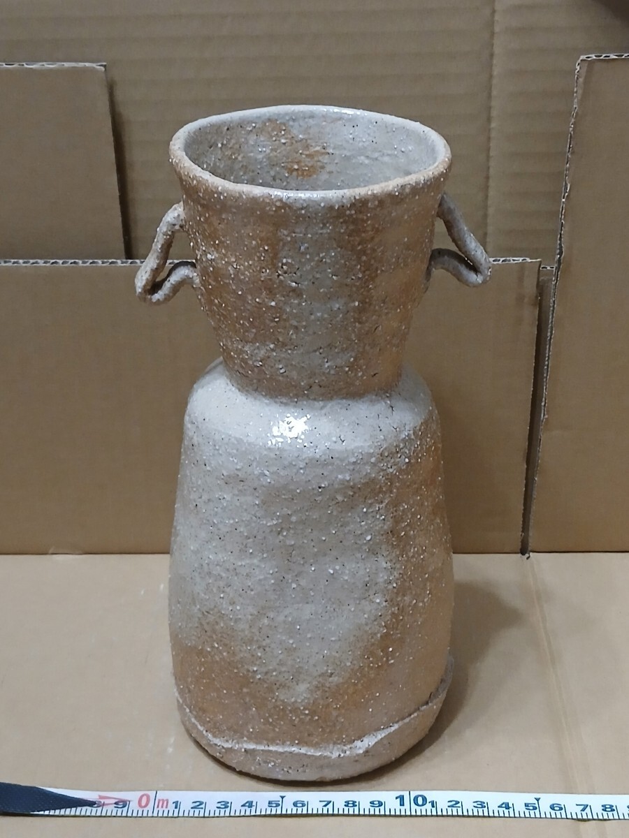 花瓶 花入 花器 外径12cm 高さ25cm インテリア 置物 壺 アンティーク 陶器 花生 フラワーベース 耳付き 信楽焼風