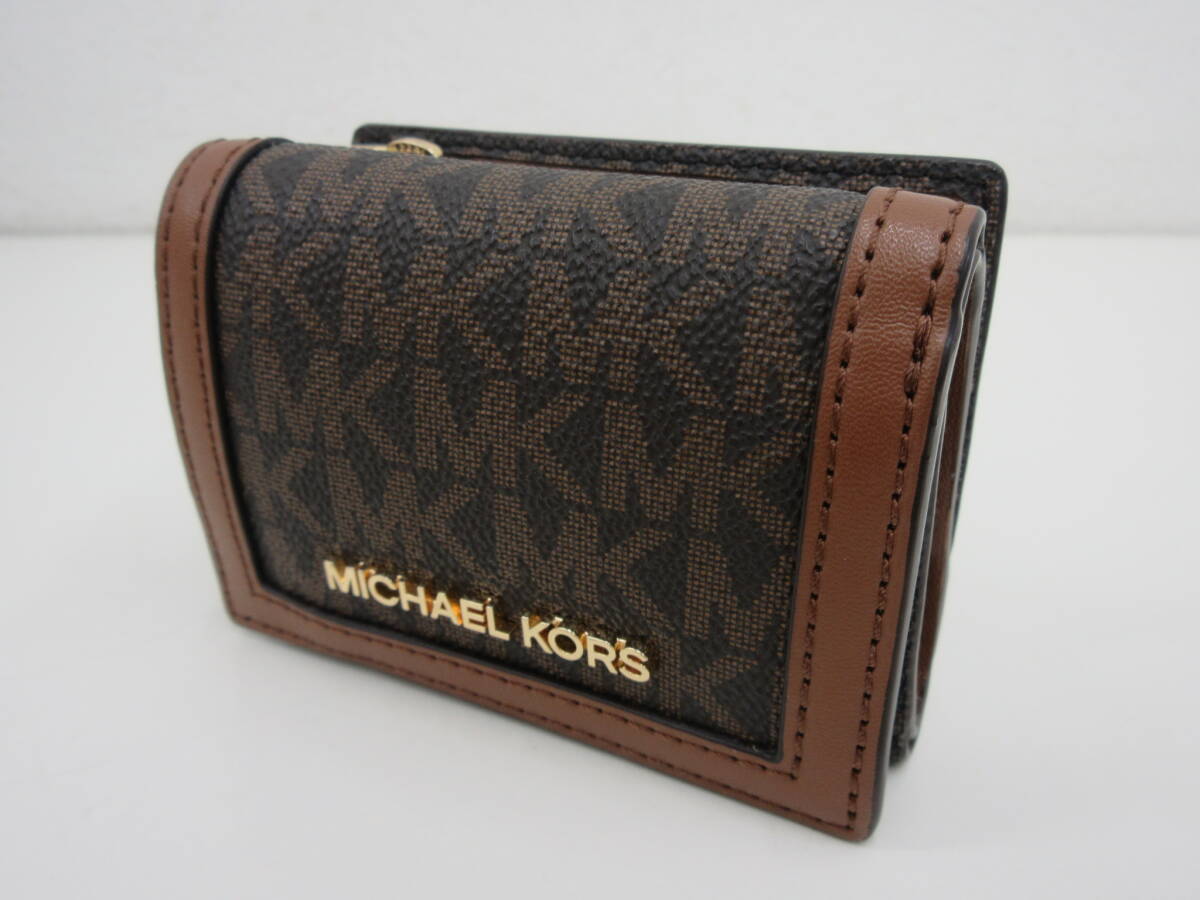 美品　MICHAEL KORS　マイケルコース　コンパクト　三つ折り財布　ジップ　ウォレット　ブラウン　MKシグネチャー
