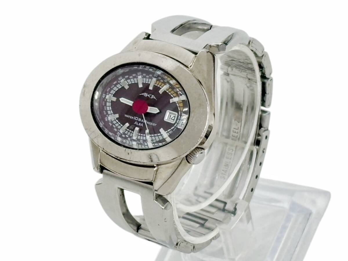 【電池交換済】SEIKO ALBA AKA セイコー アルバ アカ V782-5A40 デイト クォーツ 10気圧防水 ヴィンテージ レトロフューチャー Y2K