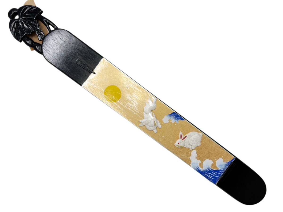 大型 木製 短冊飾り 全長68cm 「波うさぎと満月」 木彫細工 壁掛け 伝統工芸 和モダン 和風インテリア 縁起物 浮き彫り 漆調