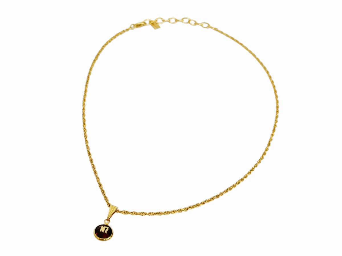 NINA RICCI ニナリッチ ネックレス ゴールドカラー サークルモチーフ 8.7mm NRロゴ ボルドー 箱付き ブランドアクセサリー（