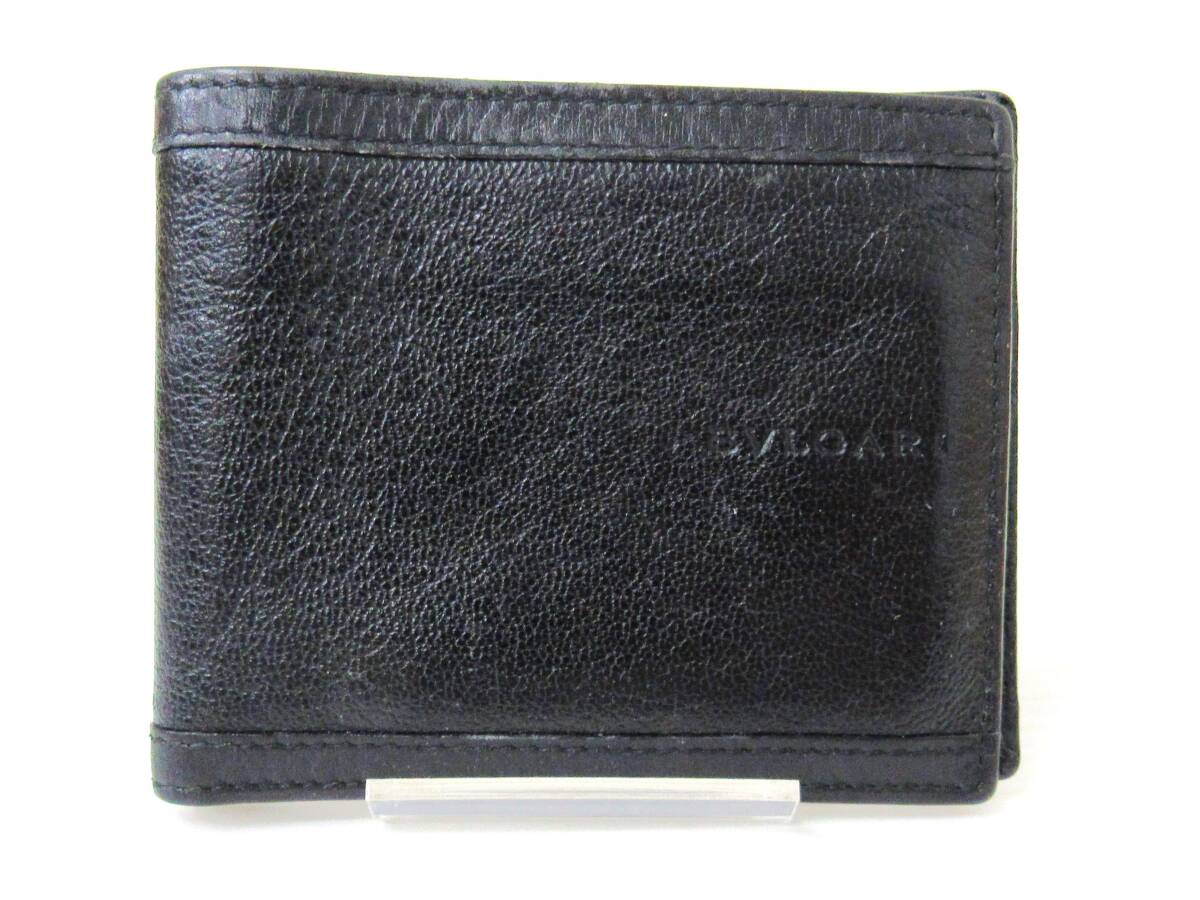 BVLGARI ブルガリ 二つ折り財布 札入れ 小銭入れなし グレインレザー ブラック 黒 ボルドー ワインレッド