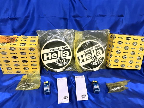 新品　未使用　HELLA　ヘラー　Comet500　コメット　イエロー　２個セット　キャップ付き　バルブ　金具付き 1N4 005.750-641 1N4005750641