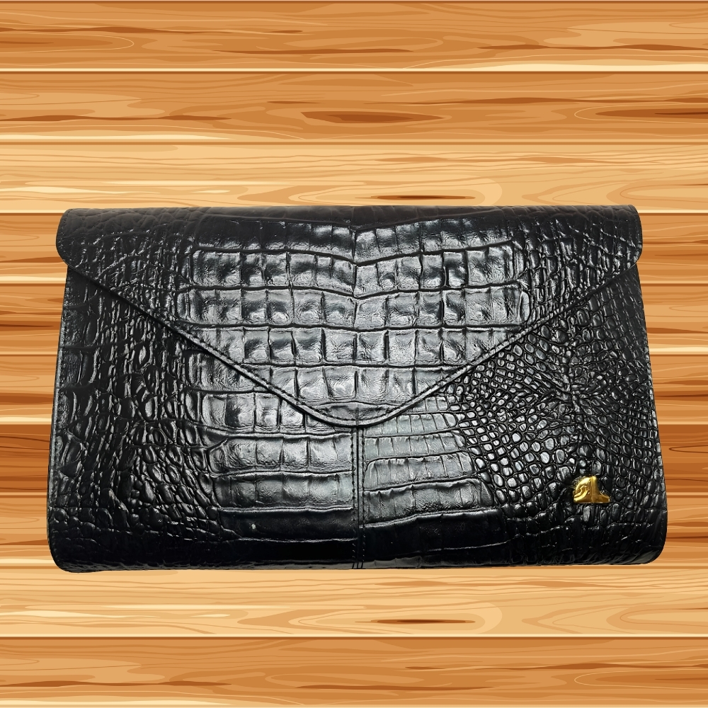 【1円スタート】「LANCEL」ランセル エンドロップ型 クラッチバッグ ハンドバッグ クロコ型押し