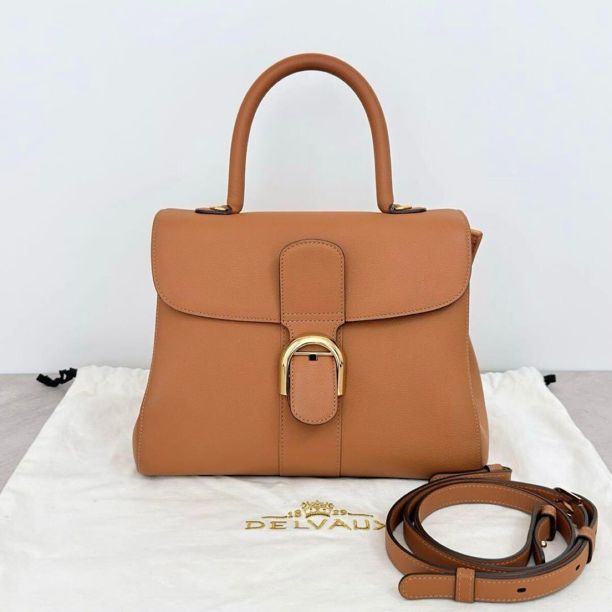 美品 DELVAUX デルヴォー ブリヨンMM ロデオカーフ ベジタル ブラウン系 2way ハンドバッグ ショルダーバッグ 斜め掛け可能