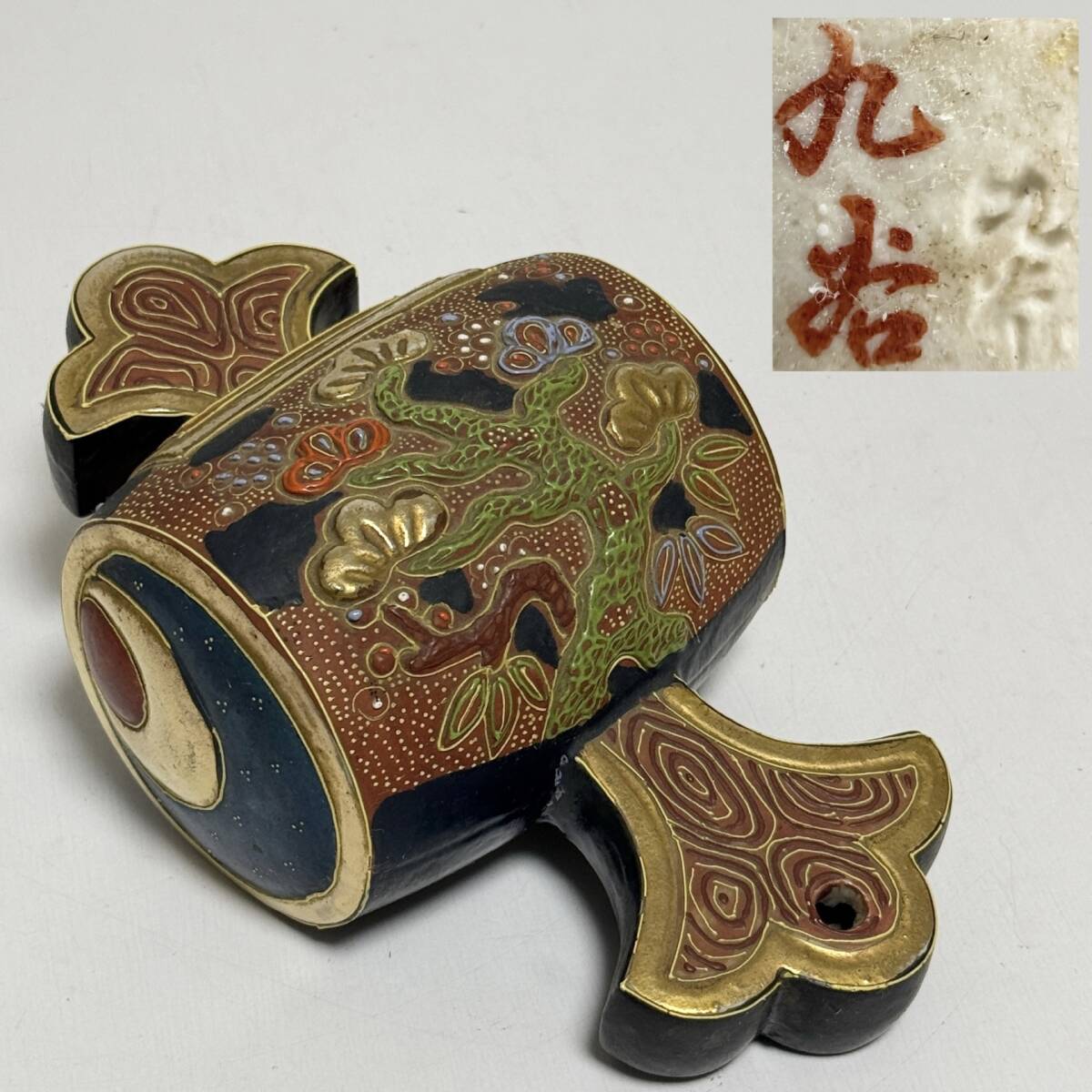 簡易クリーニング済 九谷焼 打ち出の小槌 縁起物 陶器 骨董 金彩 色絵 手描き インテリア 置物 商売繁盛 金運 FT1533