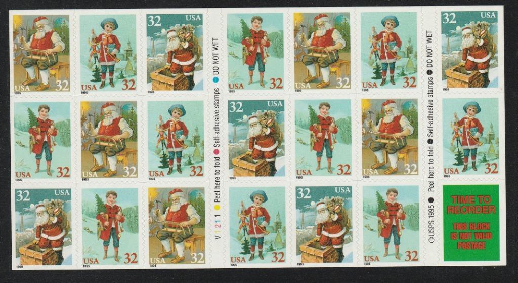 （アメリカ）1995年クリスマスシール式ペイン、額面6.4ドル＝1020円超、スコット評価19ドル