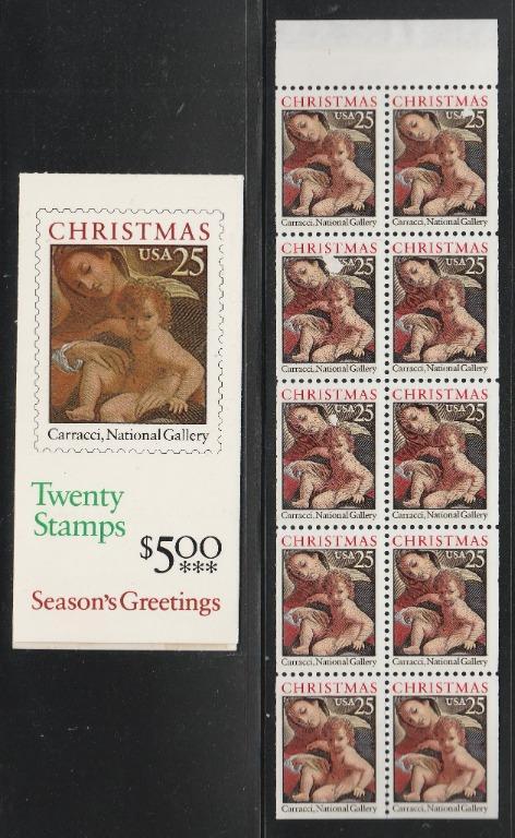 （アメリカ）1989年クリスマス10枚ペイン（カバー付き）、額面2.5ドル＝400円超、スコット評価5ドル