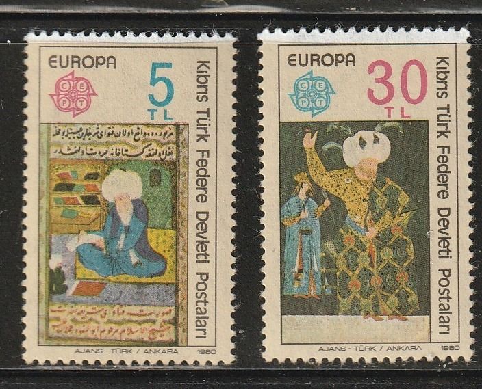 （トルコ領北キプロス）1980年ヨーロッパ切手2種完、スコット評価3.25ドル