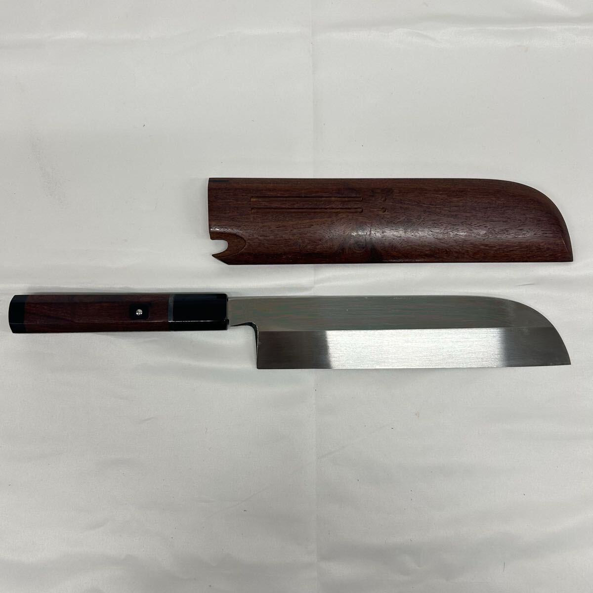 和包丁 水本焼き？ 刃渡り約25cm 全長約40cm 銘無 鞘付き 包丁 現状品