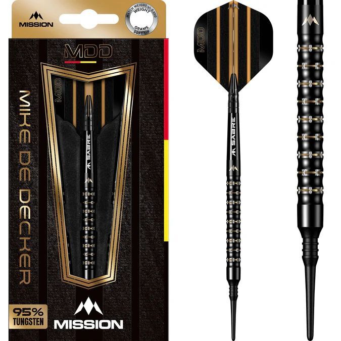 ミッション (Mission Darts）ミッション ダーツ バレル マイク・デ・デッカー ソフトチップ 95%タングステン ブラック＆ゴールドPVD 20g