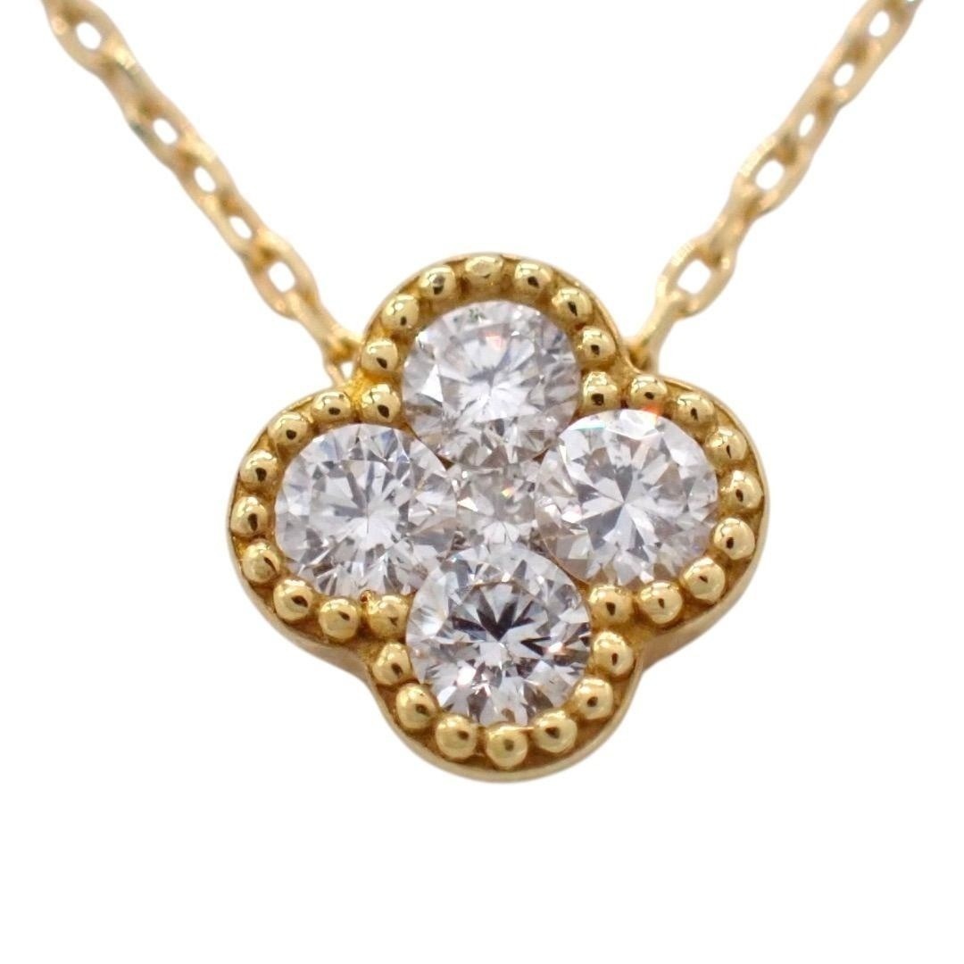 PonteVecchio ポンテヴェキオ 0.15ct フラワー ダイヤ ダイヤモンド ペンダント ネックレス K18 YG イエローゴールド クローバー 5016