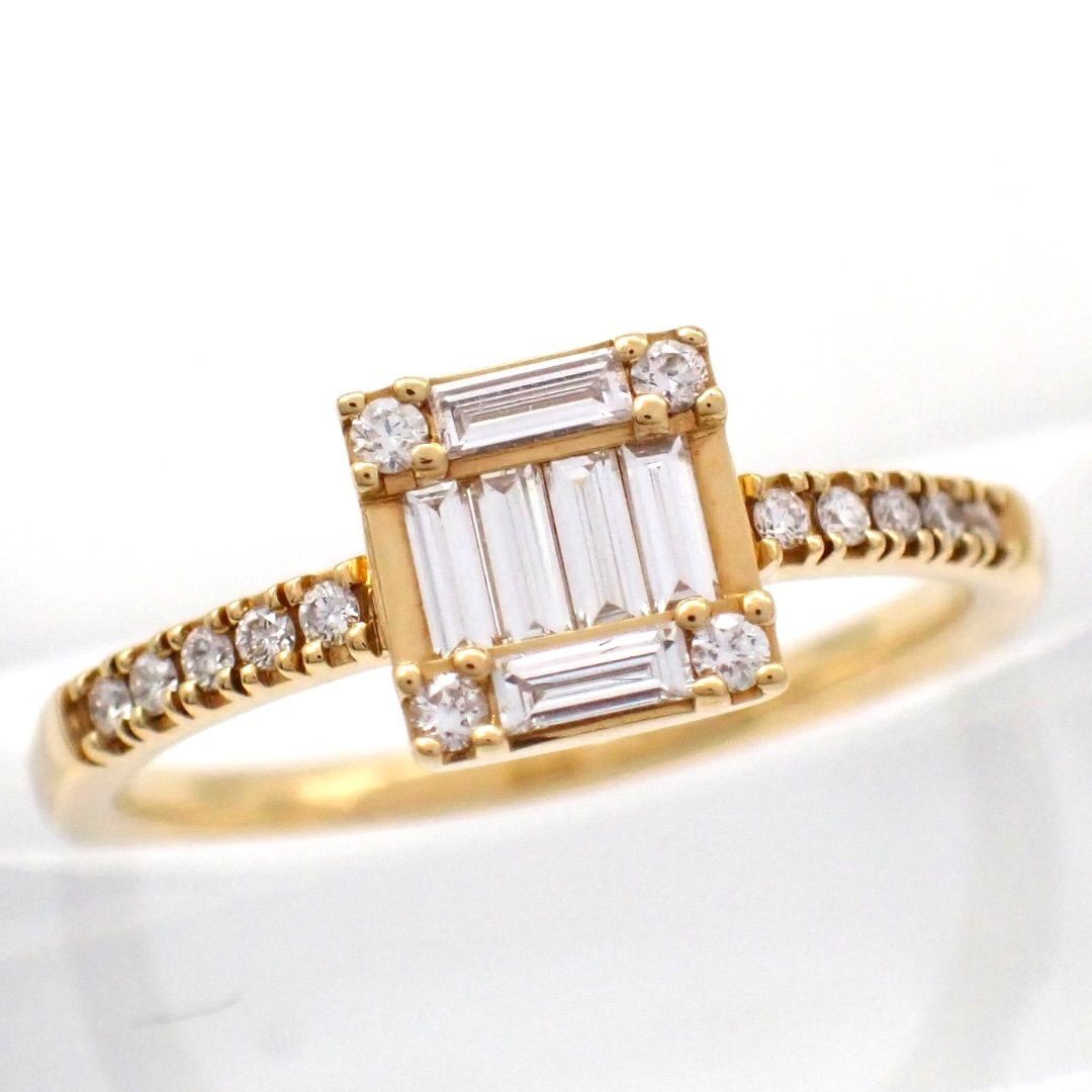 BELLESIORA ベルシオラ 0.22ct ダイヤモンド ダイヤ リング 6号 K18 750 YG 指輪 イエローゴールド スクエア バケット ジュエリー 5145