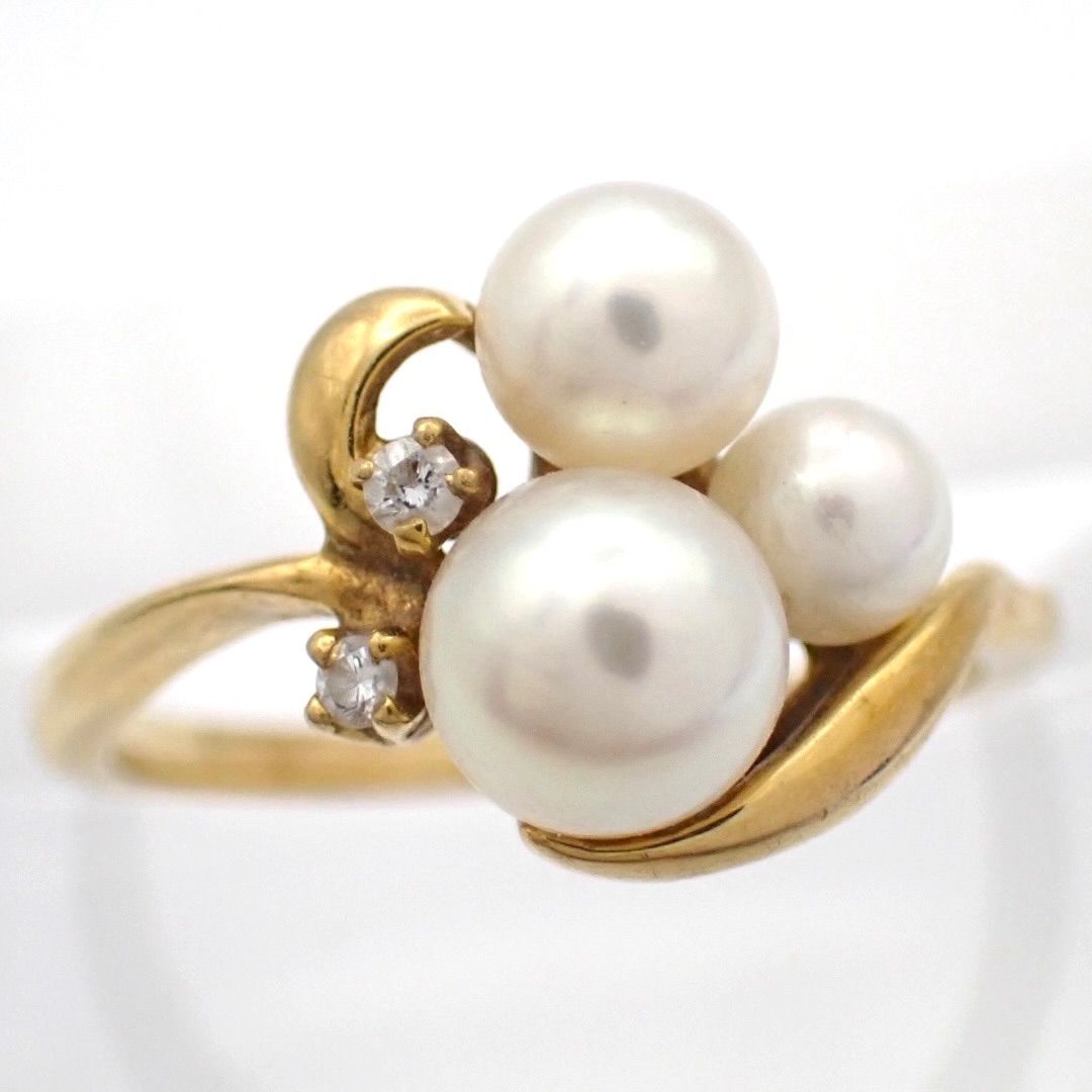 箱 MIKIMOTO ミキモト 8号 あこや真珠 あこや パール 真珠 ダイヤ ダイヤモンド リング 750 K18 YG イエローゴールド 指輪 ジュエリー 5147