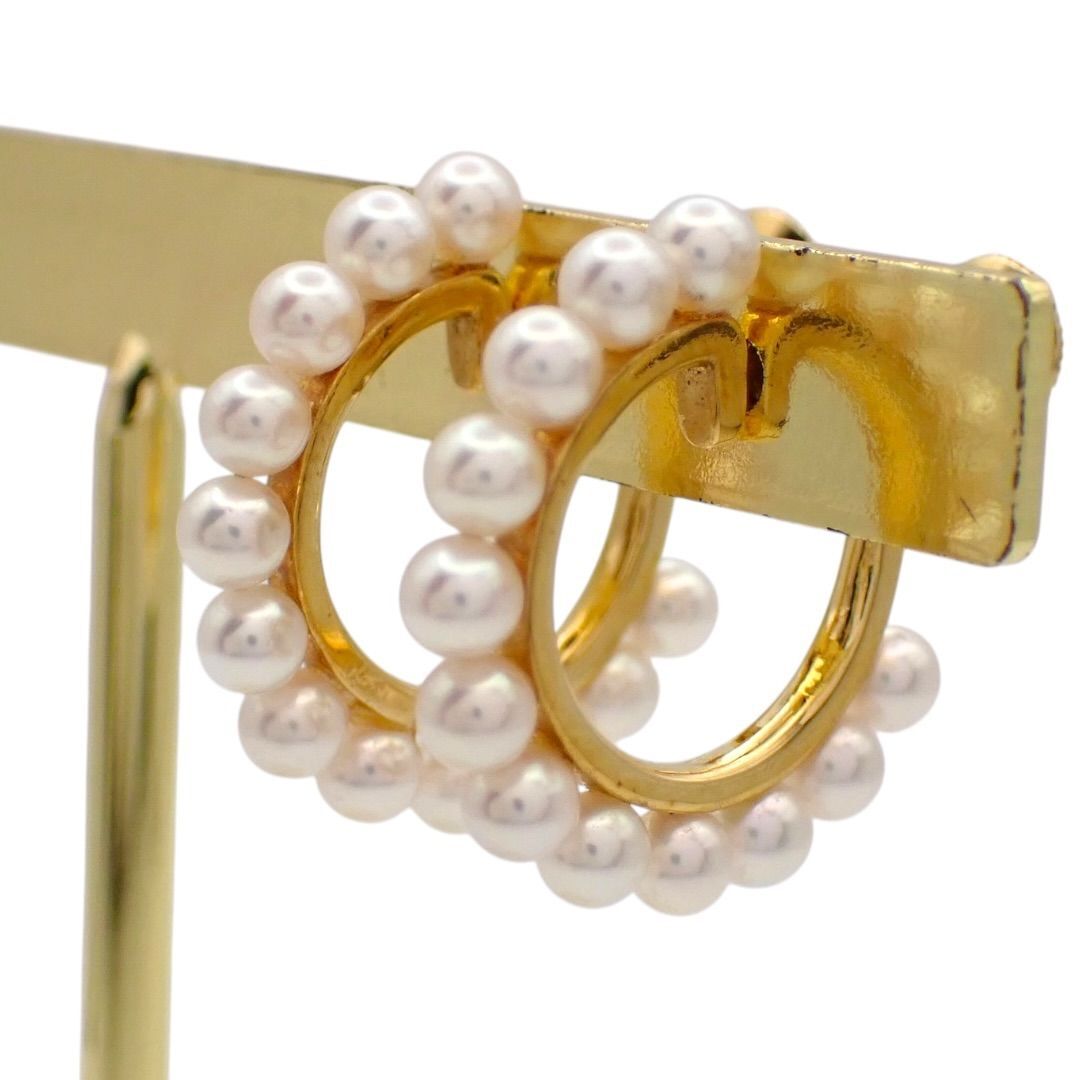 MIKIMOTO ミキモト 3mm あこや真珠 パール ベビーパール フープ イヤリング K18 ナチュラルピンク イエローゴールド 真珠 ねじばね式 5184