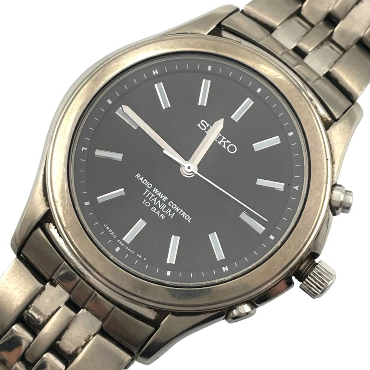 不動 セイコー SEIKO 腕時計 電波ソーラー アナログ チタン クォーツ 5B21−0AD0 3針 黒文字盤 メンズ Ti QZ 【a77】