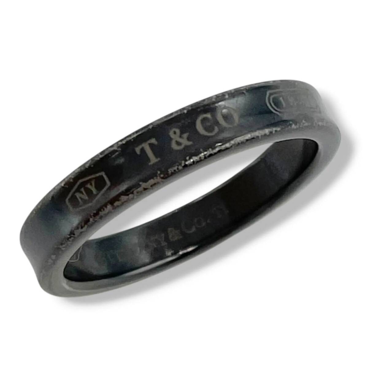 Tiffany & Co. ティファニー チタン ナロー リング 指輪 1837 刻印 ブラック 20号 希少 メンズ ブラックチタン Ti ブラックリング 【k14】