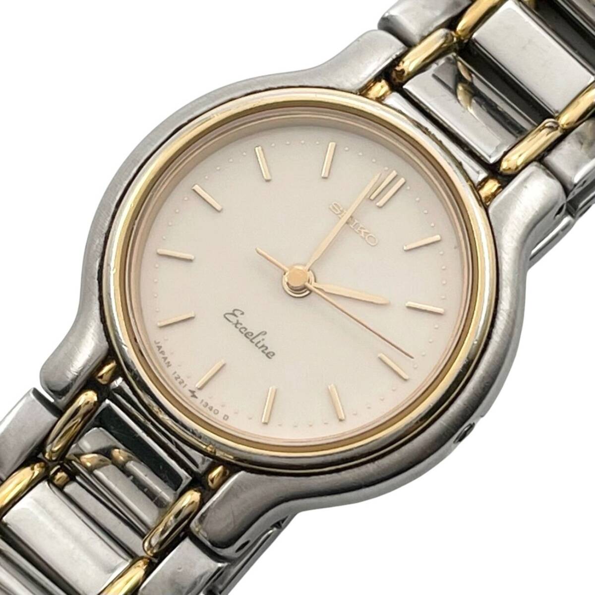 不動/訳有　SEIKO　セイコー　EXCELINE　エクセリーヌ　腕時計　レディース　クォーツ　1221-0190　アイボリー文字盤　ヴィンテージ【t3】