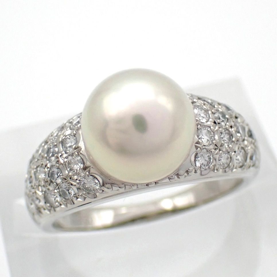 新品仕上げ済 MIKIMOTO ミキモト 8.5mm あこや 真珠 パール 10号 パヴェ ダイヤ ダイヤモンド リング Pt950 プラチナ 指輪 ジュエリー 5047