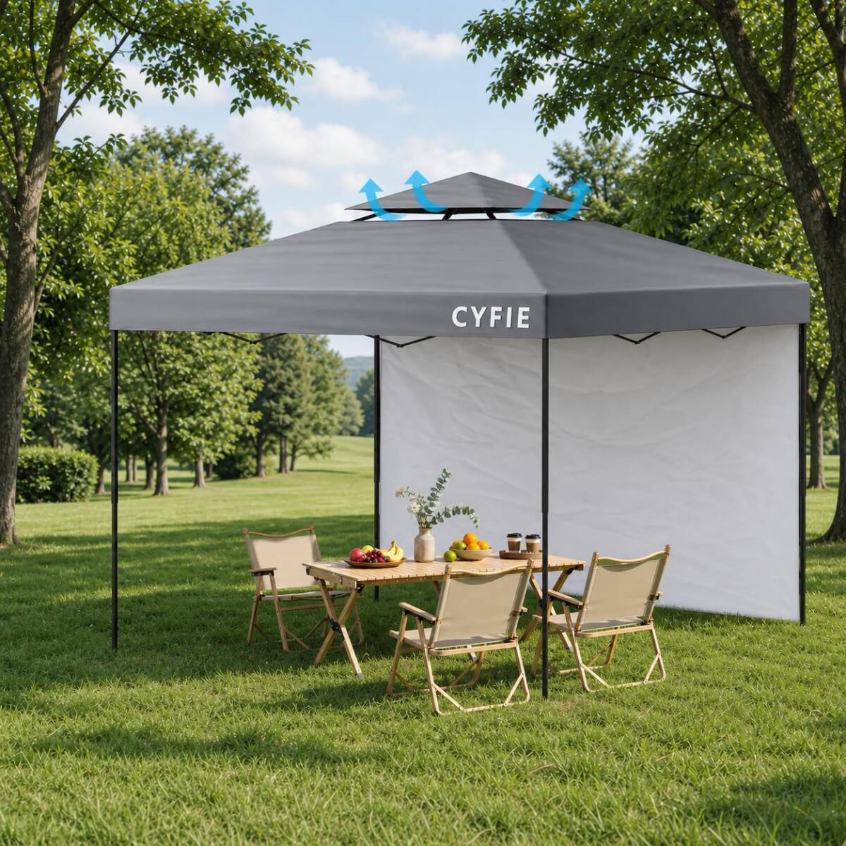 CYFIE タープテント 3m×3m サイドシート1枚付き 高さ3段階調節 uvカットワンタッチタープテント サンシェード 高耐m