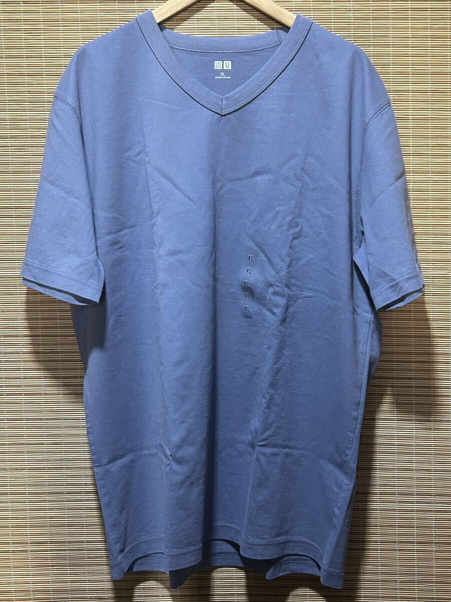 未使用2026SS ユニクロU VネックTシャツ 63ブルー XLサイズ UNIQLO ユニクロユー 半袖Tシャツ