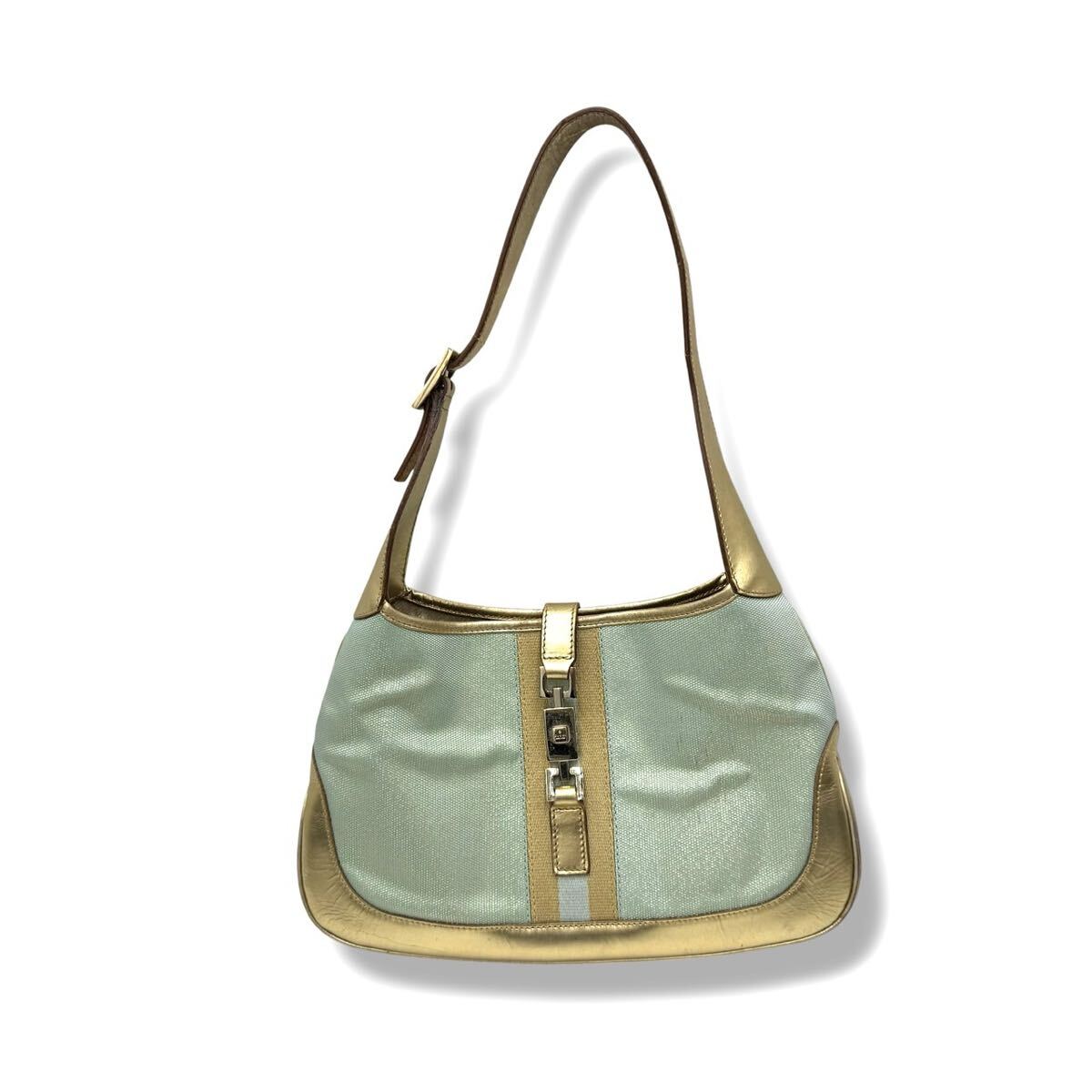 グッチ GUCCI ジャッキーライン ショルダーバッグ ハンドバッグ ショルダーバッグ キャンバス ゴールド ライトブルー