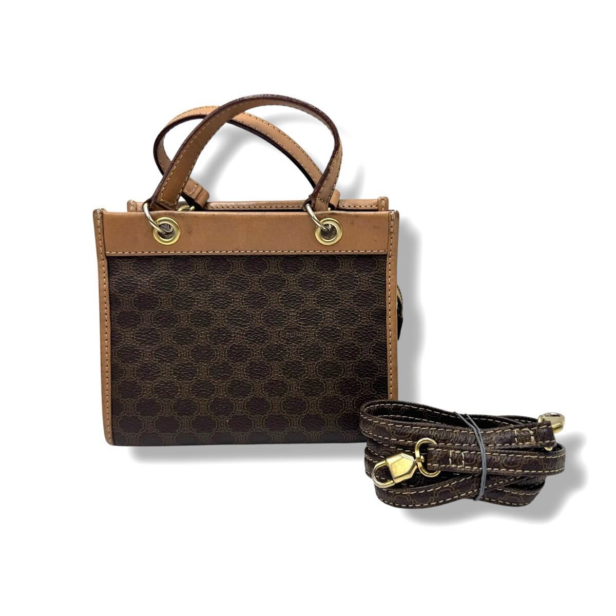 希少！CELINE セリーヌ マカダム ヴィンテージ ミニ ミニ ハンドバッグ ショルダーバッグ 2WAY PVC レザ－ ブラウン レディース