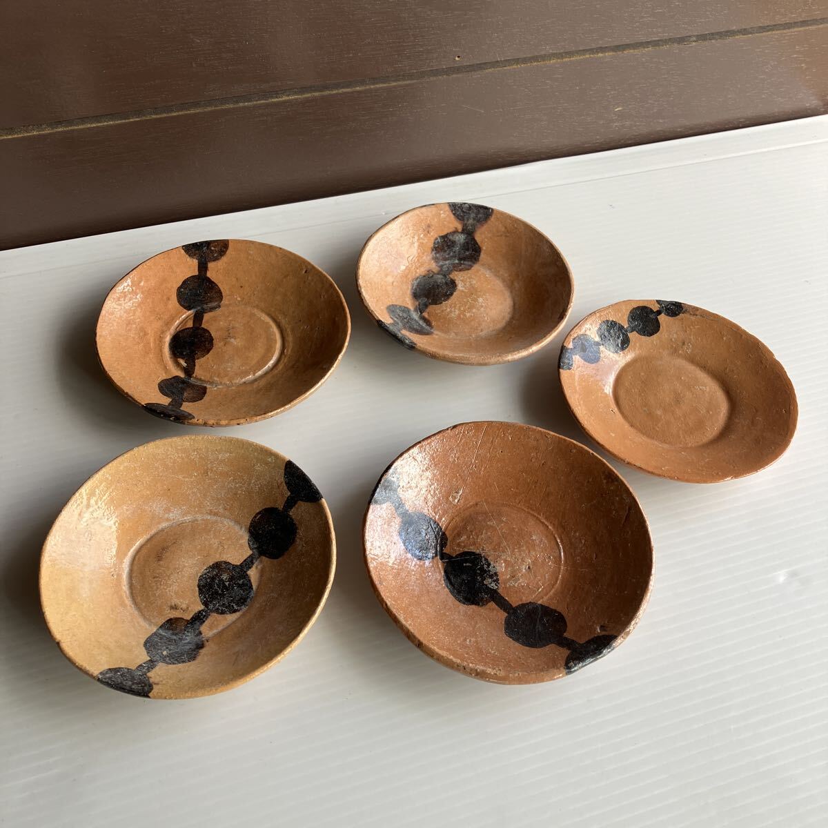 旧家蔵出し 永楽 赤楽 都をどり 五客 小さな割れや傷が見られます 高さ2.2cm 直径11.6cm 重さ100g前後 小皿 都おどり 団子皿 銘々皿 小皿