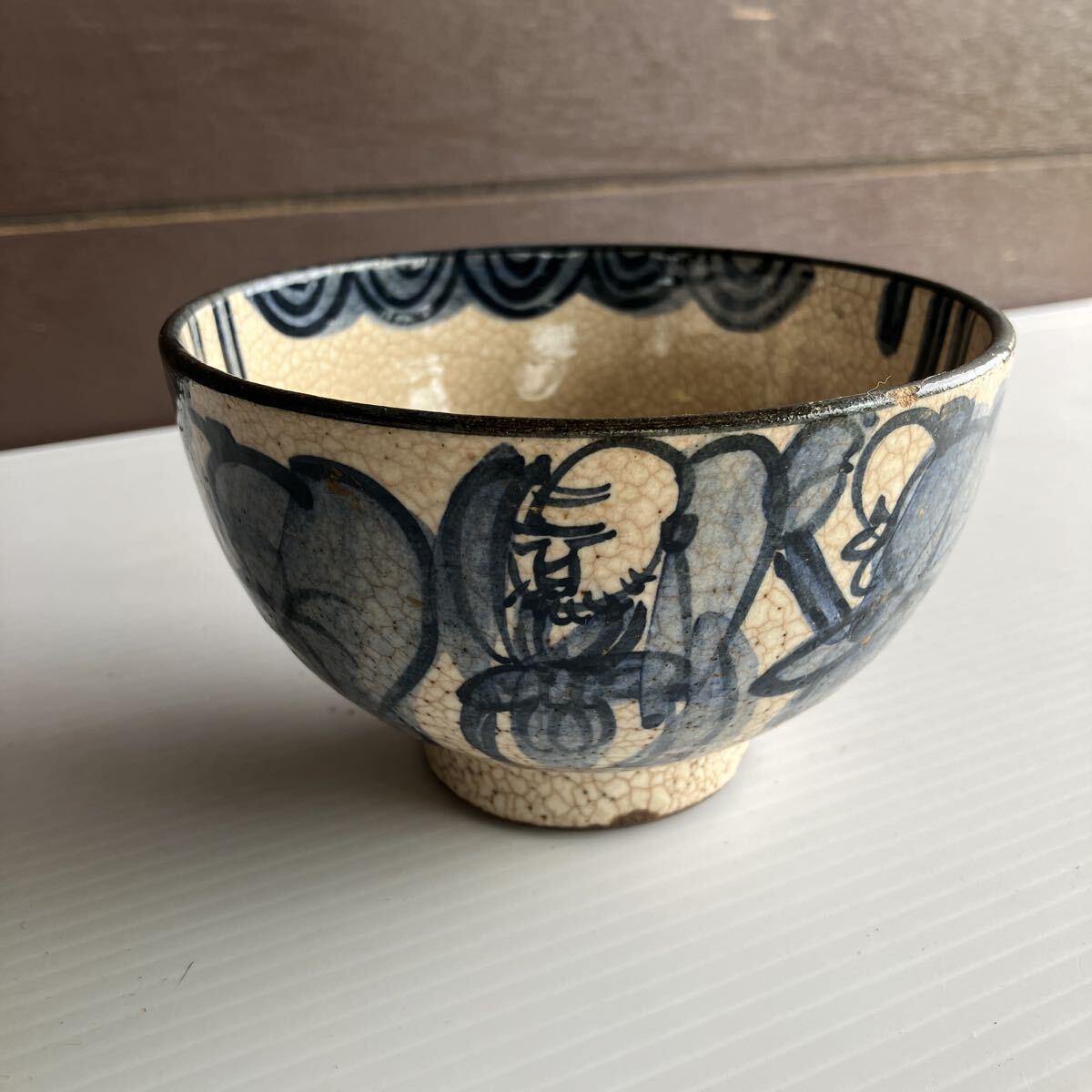 青木木米 聾米 造 欠けあり 高さ8cm 直径13cm 重さ301g 茶道具 茶碗 抹茶碗 染付 京焼 茶器 箱無し