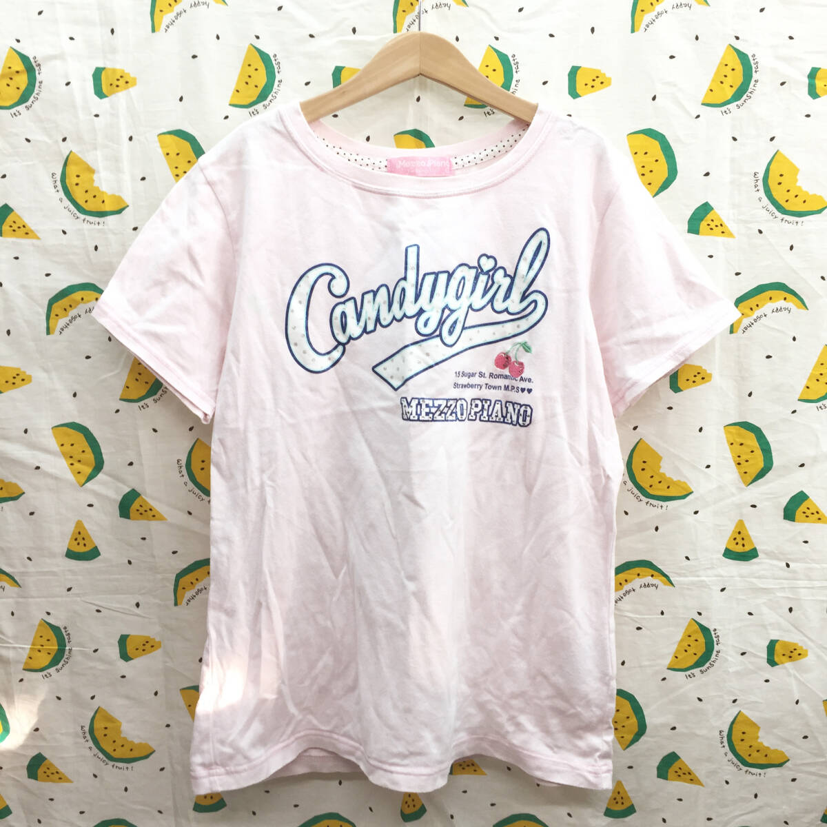 *。o♪【Mezzo piano Candy Girls メゾピアノ NO.8142292-63】ポップロゴデザイン 半袖Tシャツ*L（160） ナルミヤ