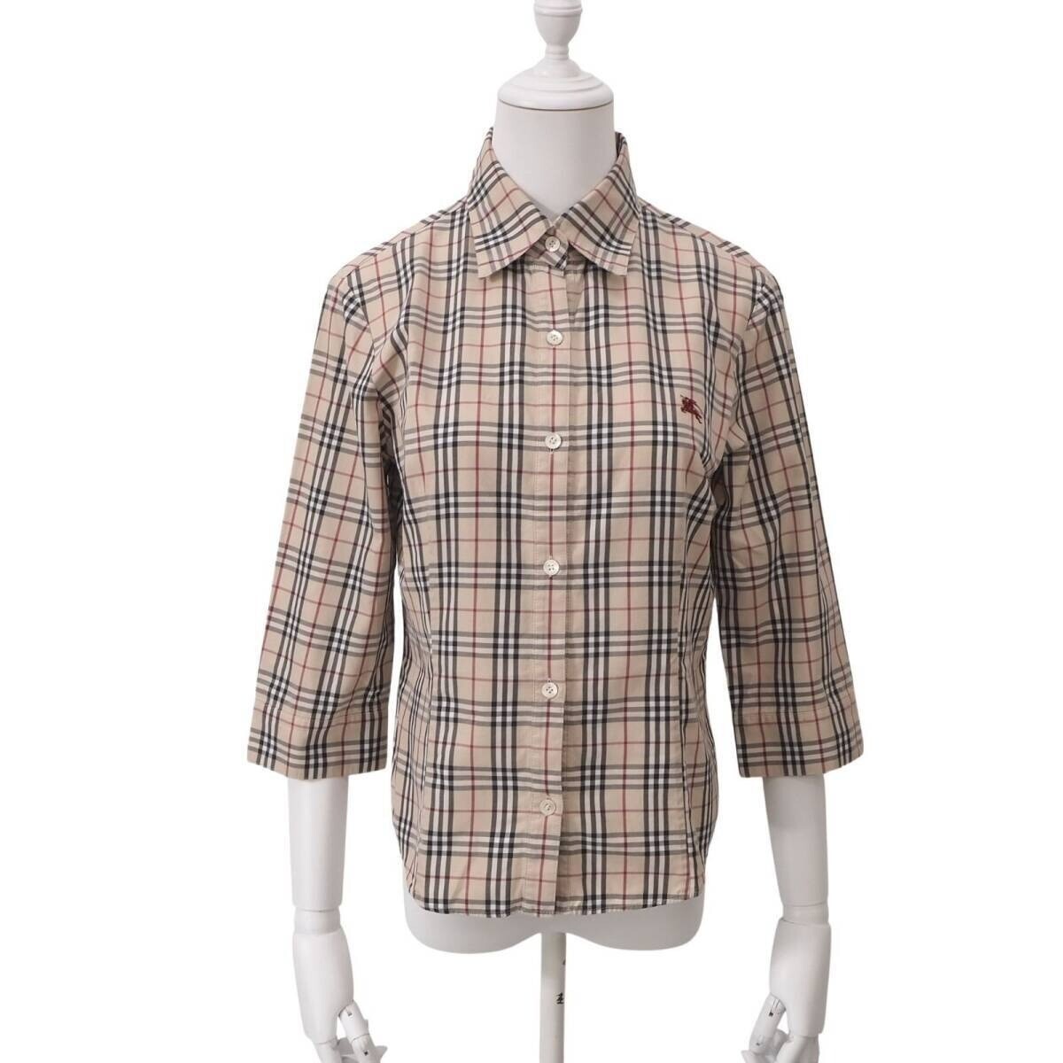 H-048 美品 バーバリー BURBERRY LONDON ノバチェック シャツ ブラウス ベージュ 38 レディース