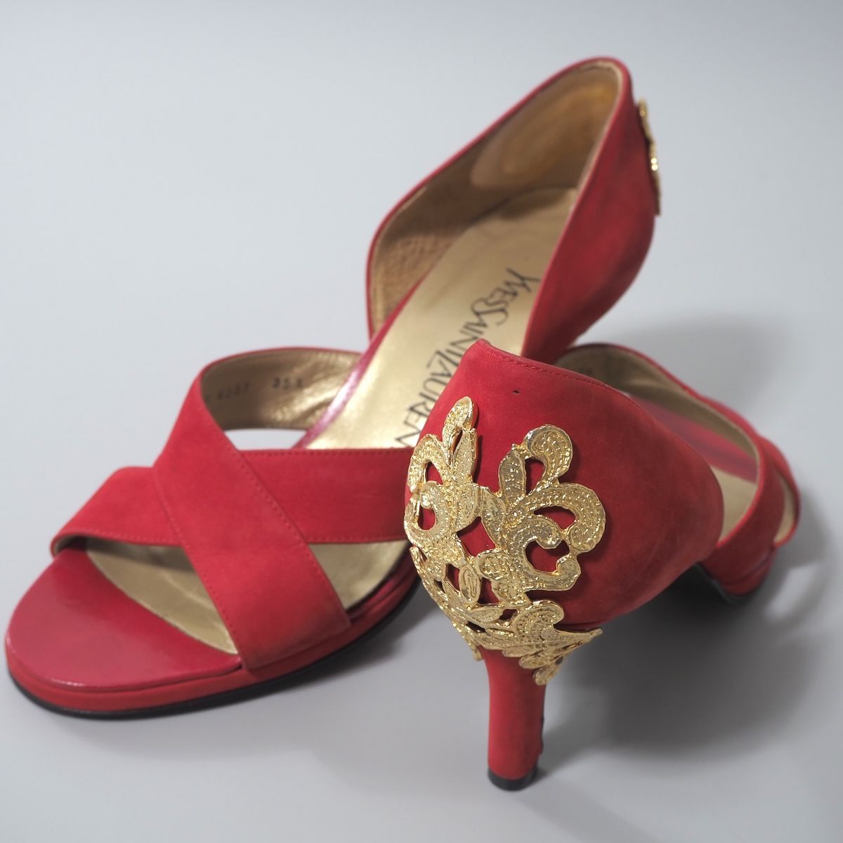 6-AD024 イヴ・サンローラン YVES SAINT LAURENT Vintage Pumps ヴィンテージ パンプス レッド 35.5 レディース