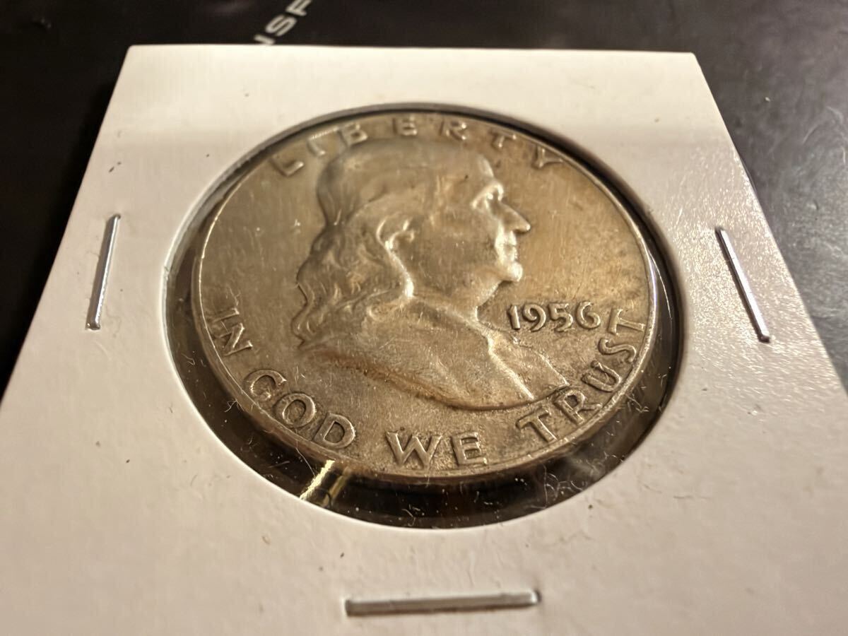 現物 本物 ベンジャミン・フランクリン ハーフダラー銀貨 1枚 1956年 並品 90%銀 50セント リバティベル アメリカ 古銭