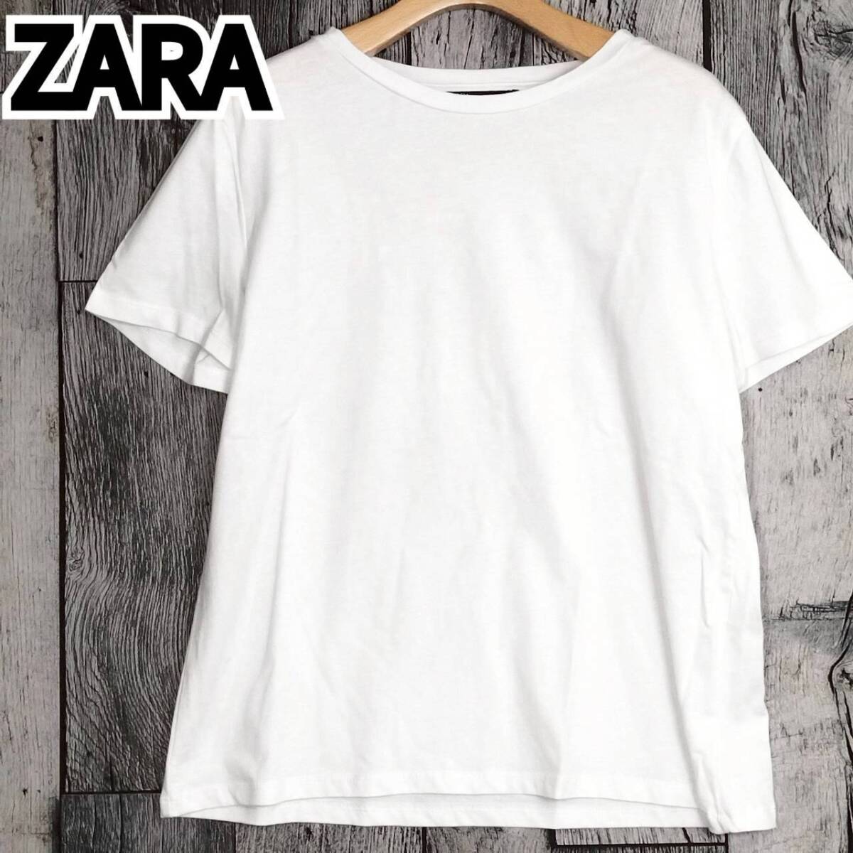 美品 ZARA ザラ 半袖Tシャツ レディース ホワイト L 綿100% コットン 無地 オーバーサイズ クルーネック カットソー ベーシック ゆったり