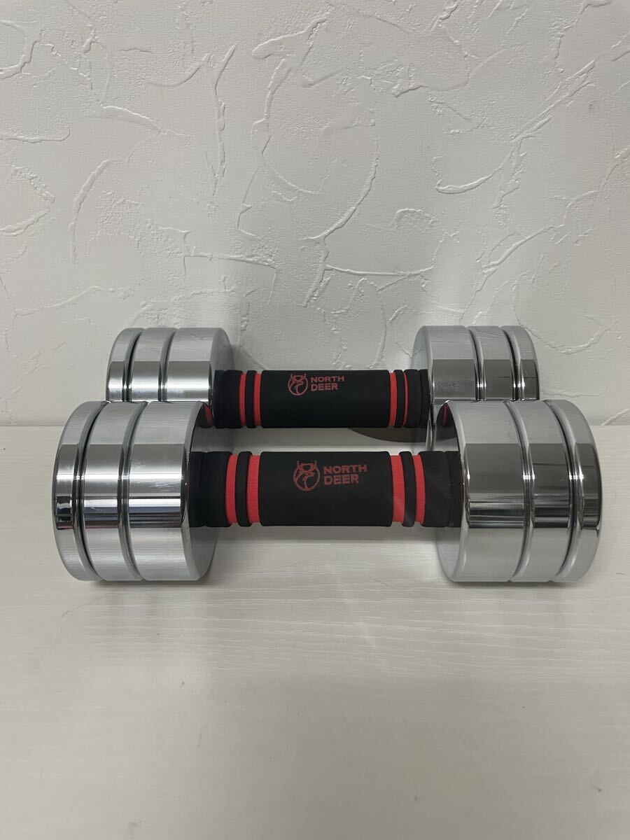 m●■★ノースディアNorthdeer 5kg x 2個　ダンベル可変式 小型 スチール製/クロームメッキ 筋トレ トレーニング