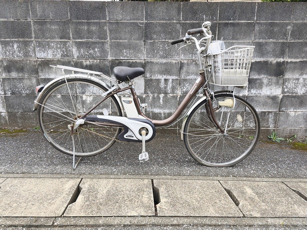 T1 中古電動アシスト自転車 1円売切り！パナソニック アルフィットビビ 取説付き 充電器付き 茶色 配送エリア内は送料3800円でお届けします