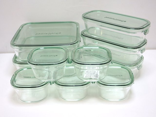 10個まとめ売り / iwaki パック＆レンジ 耐熱ガラス 保存容器 200ml 500ml 1.2L グリーン イワキ 硝子 キッチン タッパー