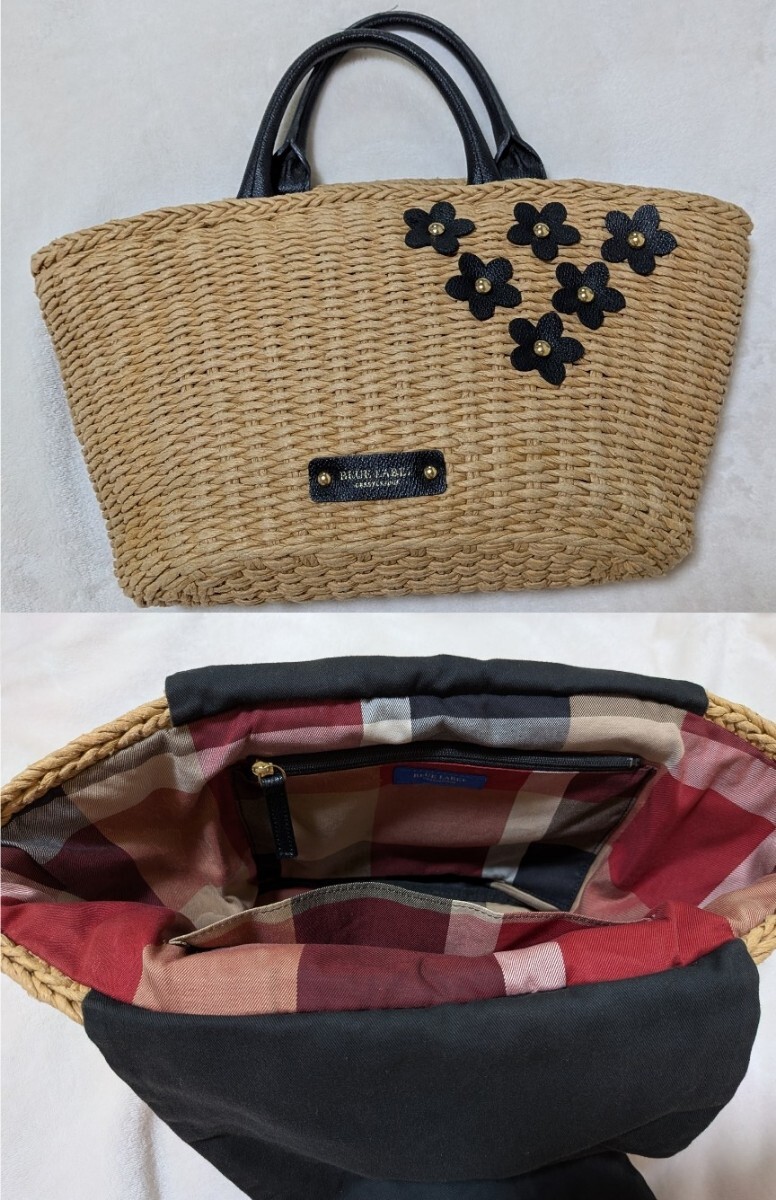 BLUE LABEL CRESTBRIDGE かごバッグ花モチーフブランドタグ巾着ブルーレーベルクレストブリッジ ハンドバッグBURBERRYバーバリー好きの方に