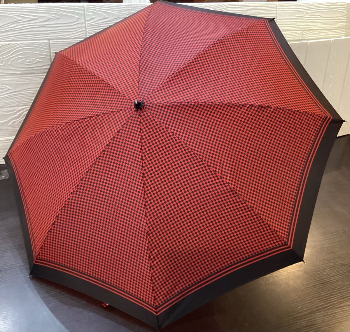 雨傘 赤黒 チェック柄 アンブレラ 最新式　高級　折畳洋傘　 昭和レトロ　 折りたたみ傘　レトロ　【11384（68）】（7）