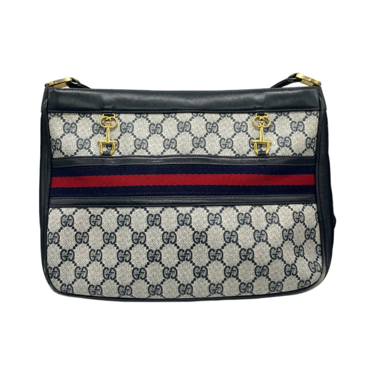 GUCCI オールドグッチ ショルダーバッグ GG PVC レザー ネイビー