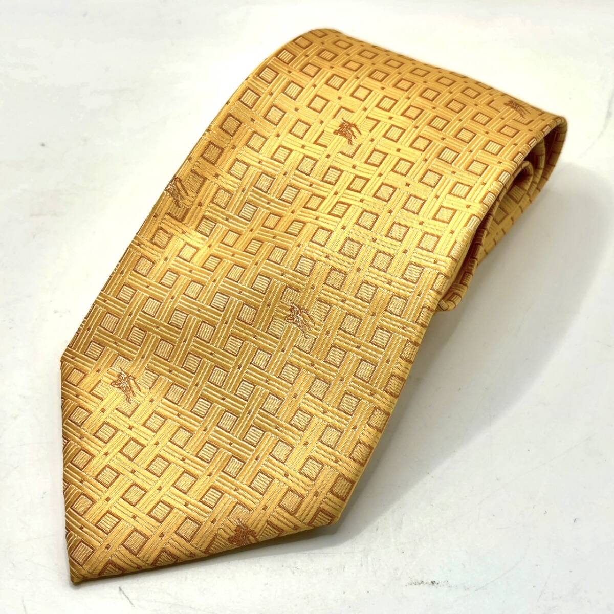 【美品】BURBERRY バーバリー ロンドン ネクタイ ゴールド ホースロゴ シルク100％ B540
