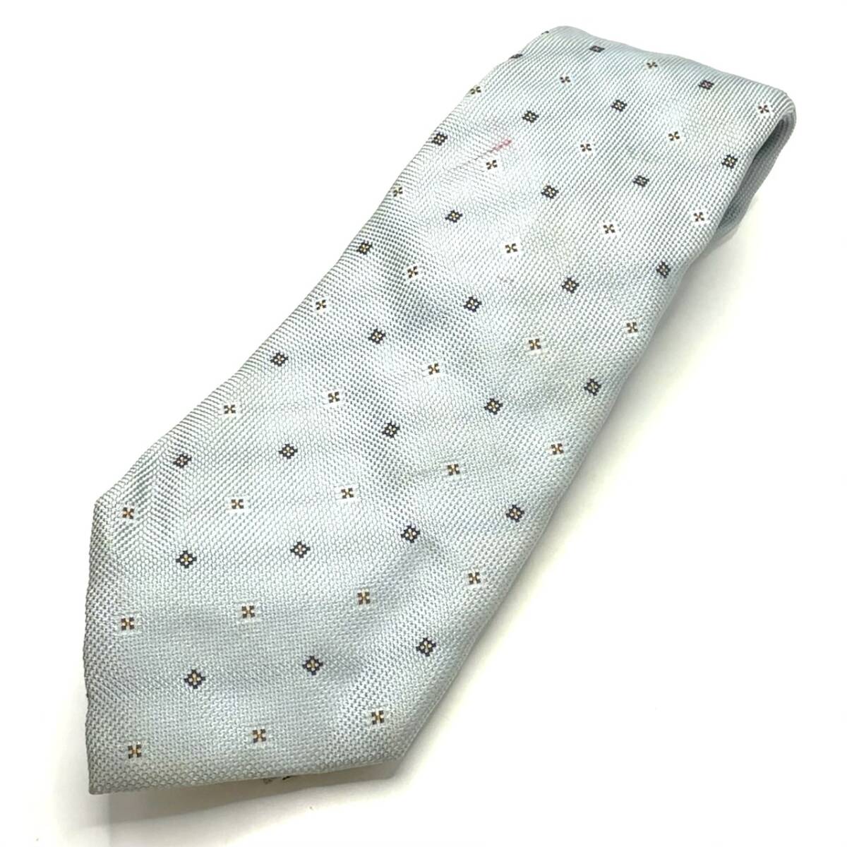 【1円スタート】Ermenegildo Zegna エルメネジルドゼニア ネクタイ シルク100% ライトブルー 水色 小紋柄 総柄 汚れ多数 B543