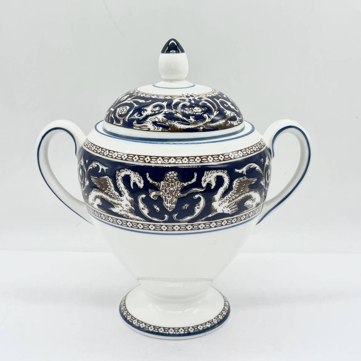 WEDGWOOD ウェッジウッド フロレンティーン インディゴ 蓋付き シュガーボックス 砂糖入れ
